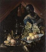 Still life with peaches and a lemon